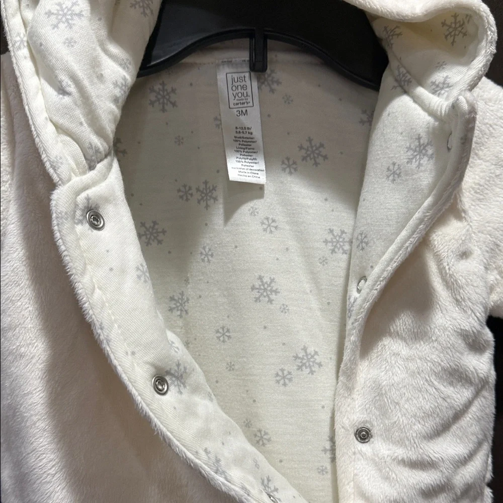 Carter's White Hooded Sleep Sack with Bear Design Size 0-3 months NWT